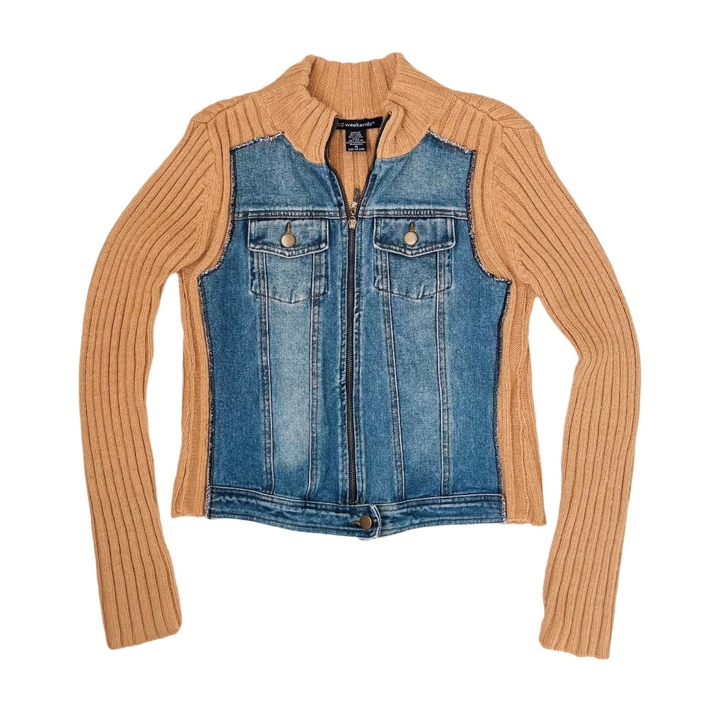 Denim & Ribbed Knit Cardigan